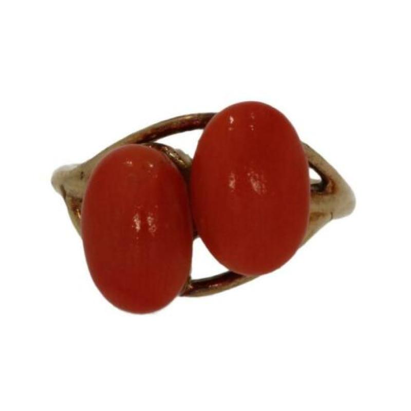14 karaats gouden antieke bloedkoraal dames ring Vintage
