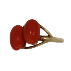 14 karaats gouden antieke bloedkoraal dames ring Vintage