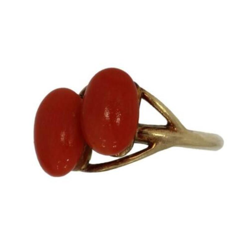 14 karaats gouden antieke bloedkoraal dames ring Vintage
