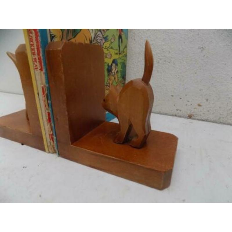 Jaren 50 Boekensteun hond en kat vintage retro hout