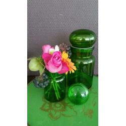 Retro vintage groene apothekersflesjes stopflessen glas