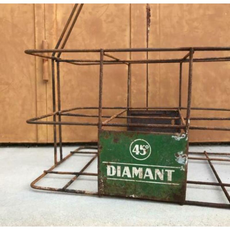 Vintage metalen flessenrek voor 6 flessen diamant pastiche
