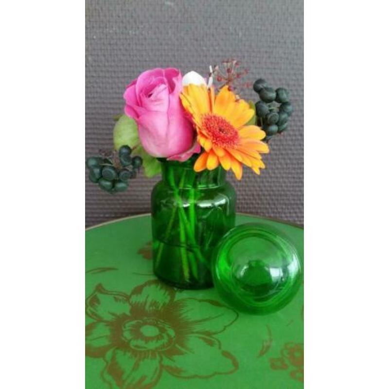 Retro vintage groene apothekersflesjes stopflessen glas