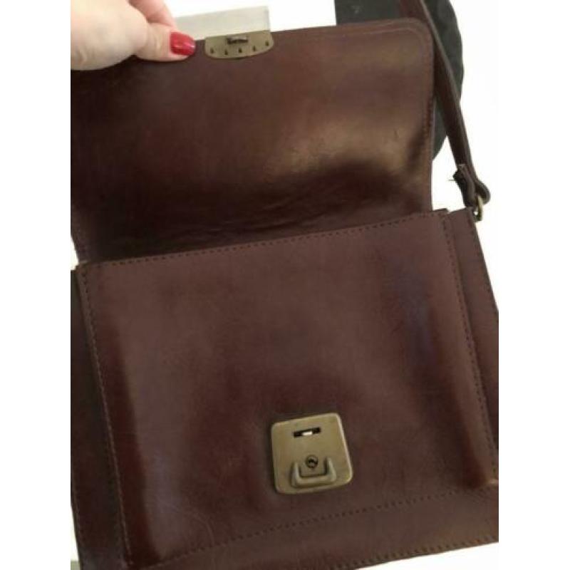 Vintage schoudertas bordeaux rood leer
