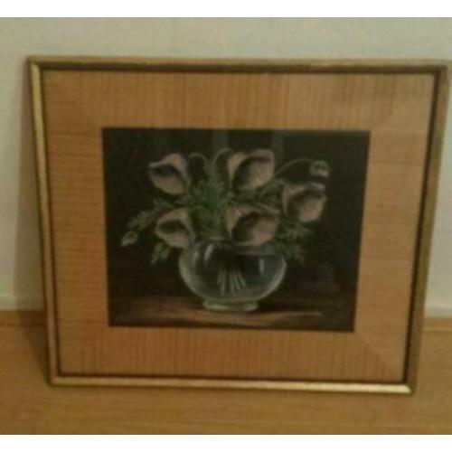 prachtige pastel tekening van vaas met anemonen oude lijst