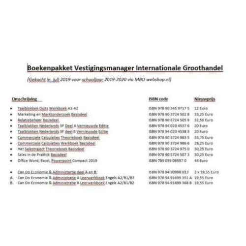 boeken jaar 1 Vestigings manager Internationale Groothandel