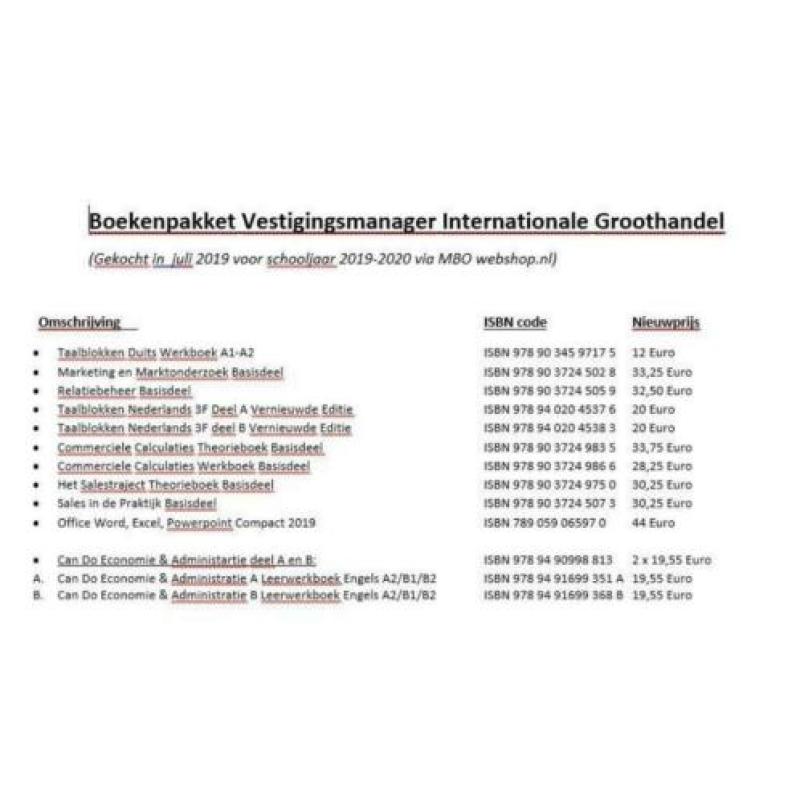 boeken jaar 1 Vestigings manager Internationale Groothandel