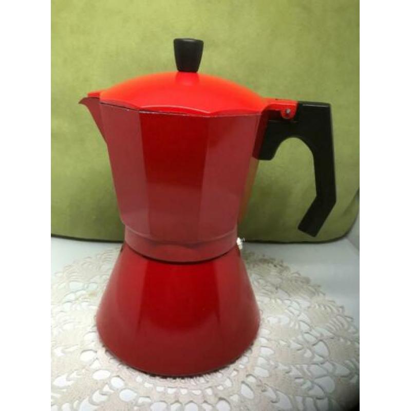 Cafetiere, espressomaker, Italia, zwart/rood/zilver