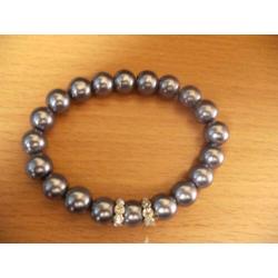 2 Leuke Armbanden met Zwarte en Grijze Glas Parels en Strass