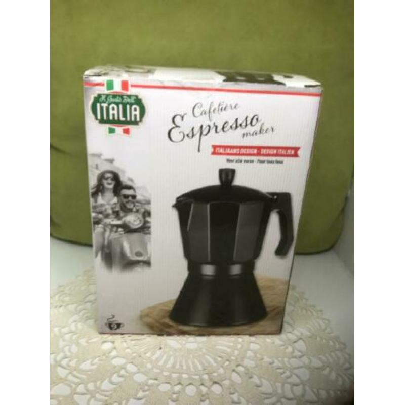 Cafetiere, espressomaker, Italia, zwart/rood/zilver