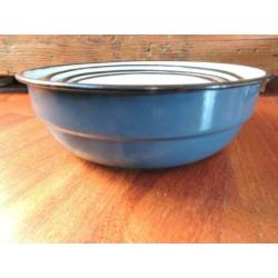 Set emaille schalen petroleum blauw zwarte rand kommen Fr