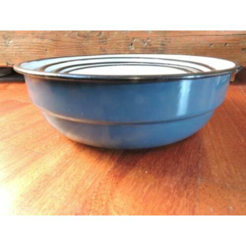 Set emaille schalen petroleum blauw zwarte rand kommen Fr