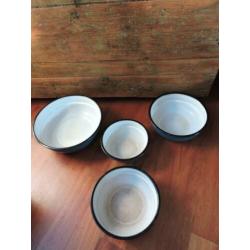 Set emaille schalen petroleum blauw zwarte rand kommen Fr