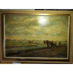 Schilderij landschap met paarden C.J. Eekman