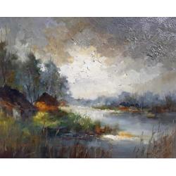 John Bevort - Landschap, olieverf op doek (ingelijst, groot)