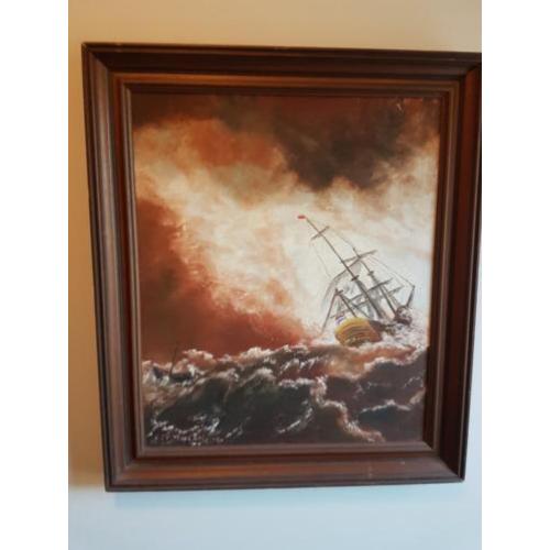 Prachtig VOC schip in storm. Getaxeerd