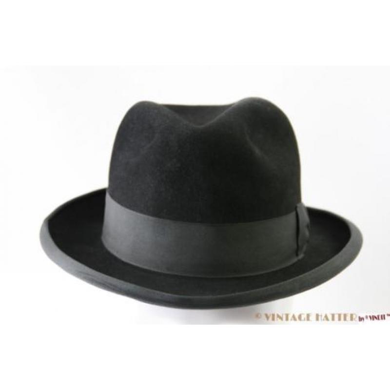 mooie oude Vintage Gleufhoed Homburg Rockel zwart 56