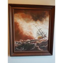 Prachtig VOC schip in storm. Getaxeerd
