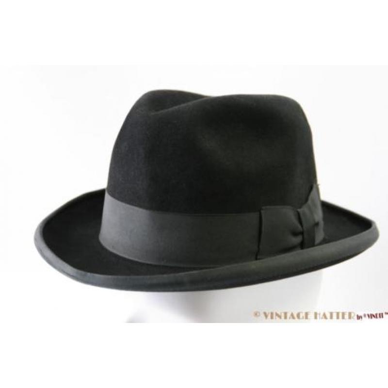 mooie oude Vintage Gleufhoed Homburg Rockel zwart 56