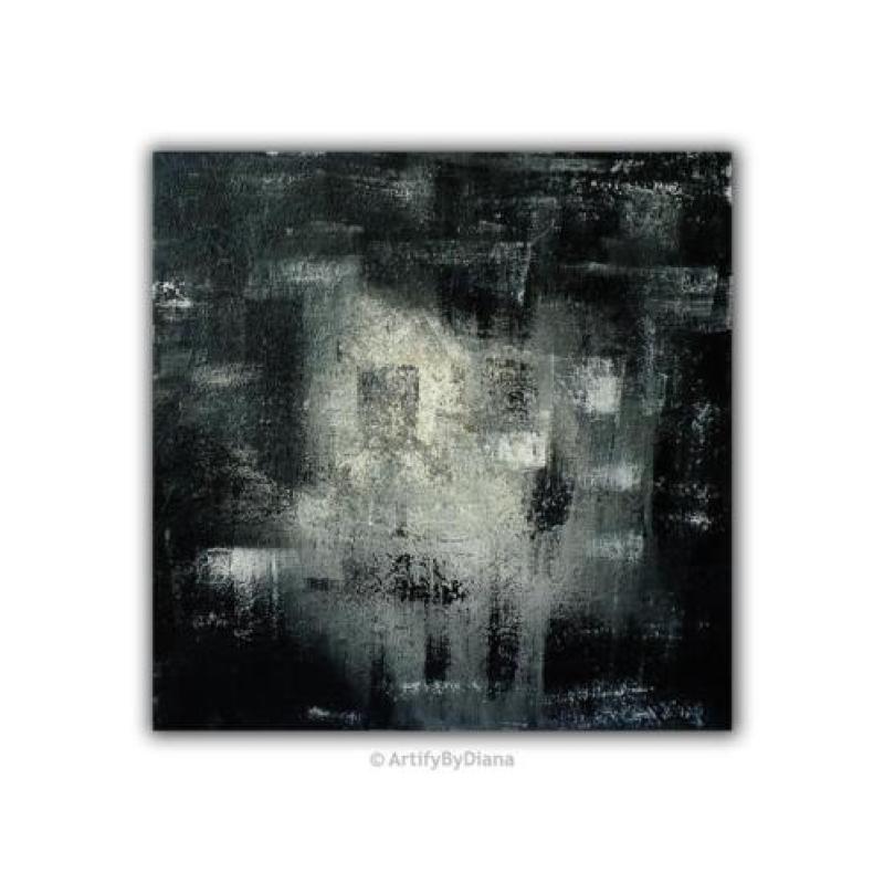Groot zwart en wit zelfgemaakt abstract schilderij op canvas
