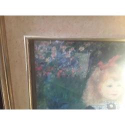 Grote klassieke houten lijst, met prent renoir, met fluweel