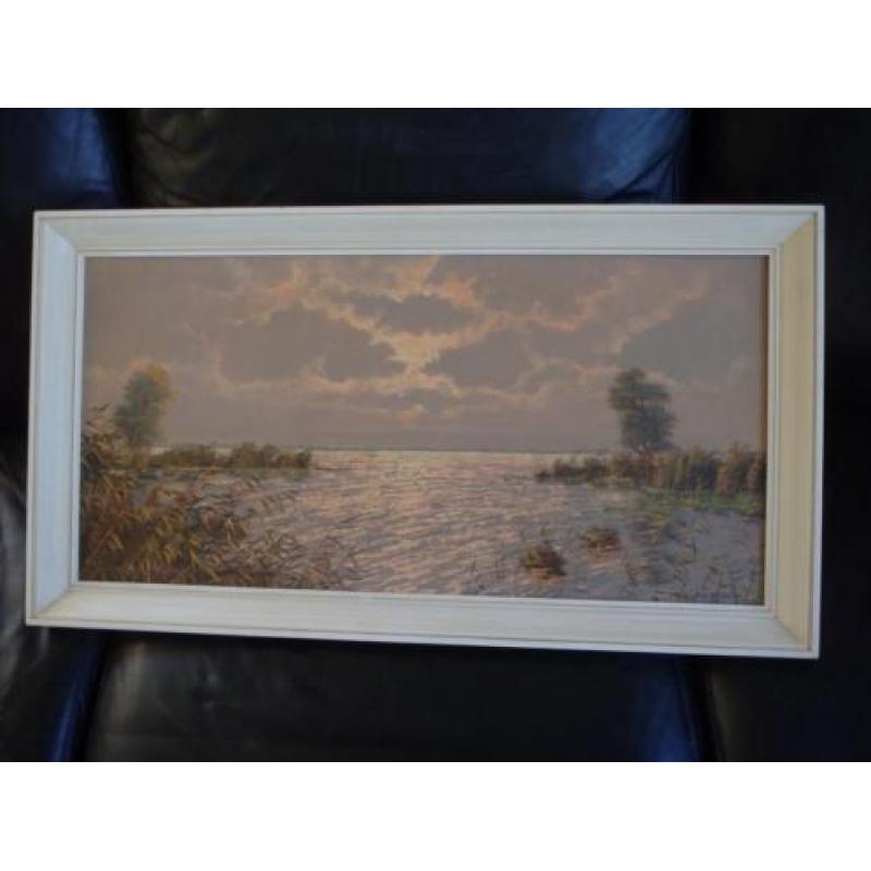 avondzon op de plas ca. 1960 - gesigneerd H. v. Lankhoven