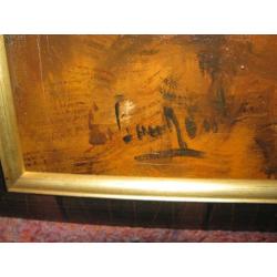 Boerin bij haard, olieverf op doek op board geplakt, gesign.
