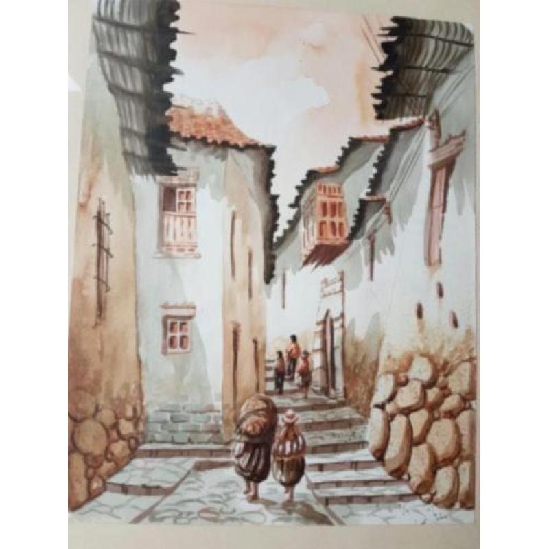 Aquarel mooi Mexicaans dorpsgezicht
