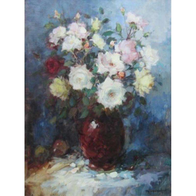 ==THEO VAN OORSCHOT 1910-1989==fraai werk==vaas met rozen==