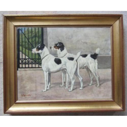 =ca 1900====gesigneerd GREINER === twee honden houden wacht=