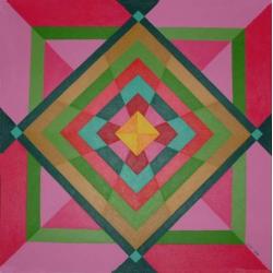 Eenvoudig schilderij in roze en groene kleuren