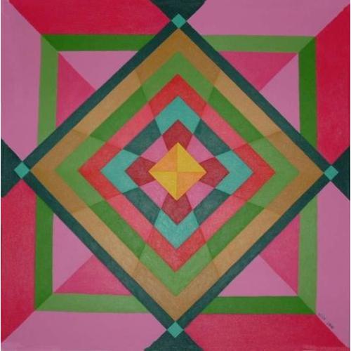 Eenvoudig schilderij in roze en groene kleuren