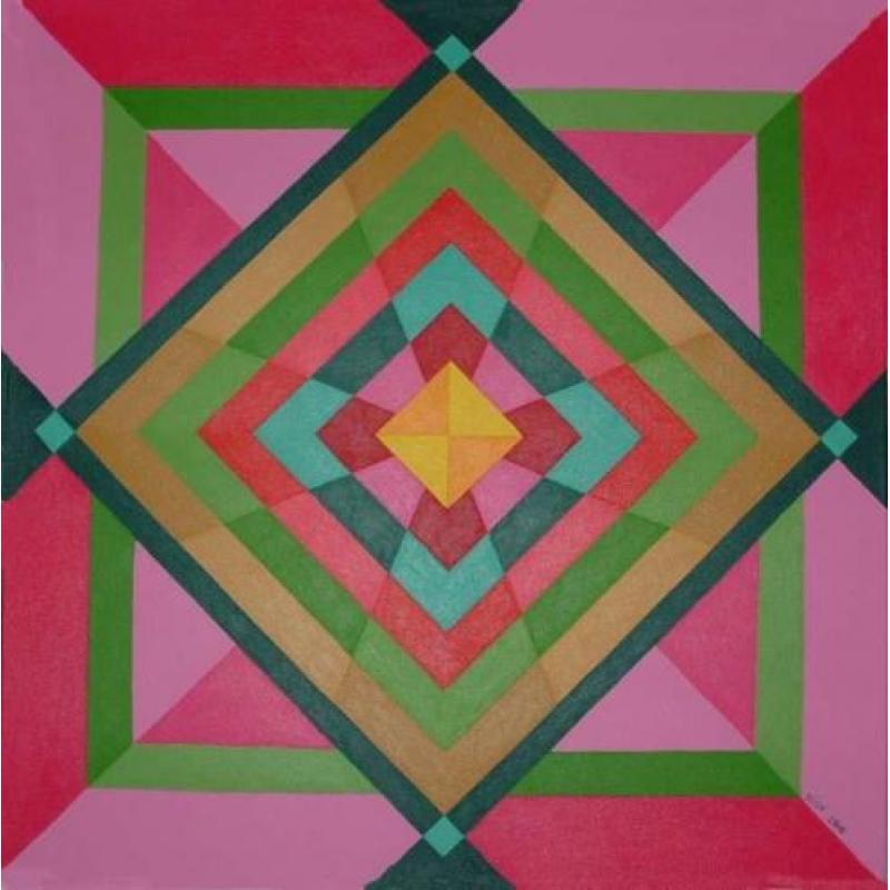 Eenvoudig schilderij in roze en groene kleuren
