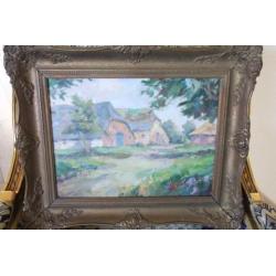 Boerderij in de zon,maroufle F.K.Kurowski in antieke lijst.