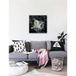 Groot zwart en wit zelfgemaakt abstract schilderij op canvas