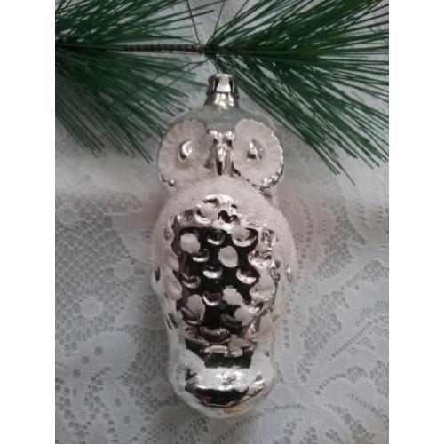Oude kerstbal kerst figuur vogel uil kerstversiering zilver