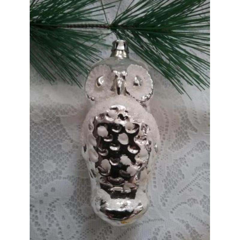 Oude kerstbal kerst figuur vogel uil kerstversiering zilver
