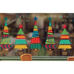 Raamsticker muursticker 3 kerstbomen kleur merry christmas