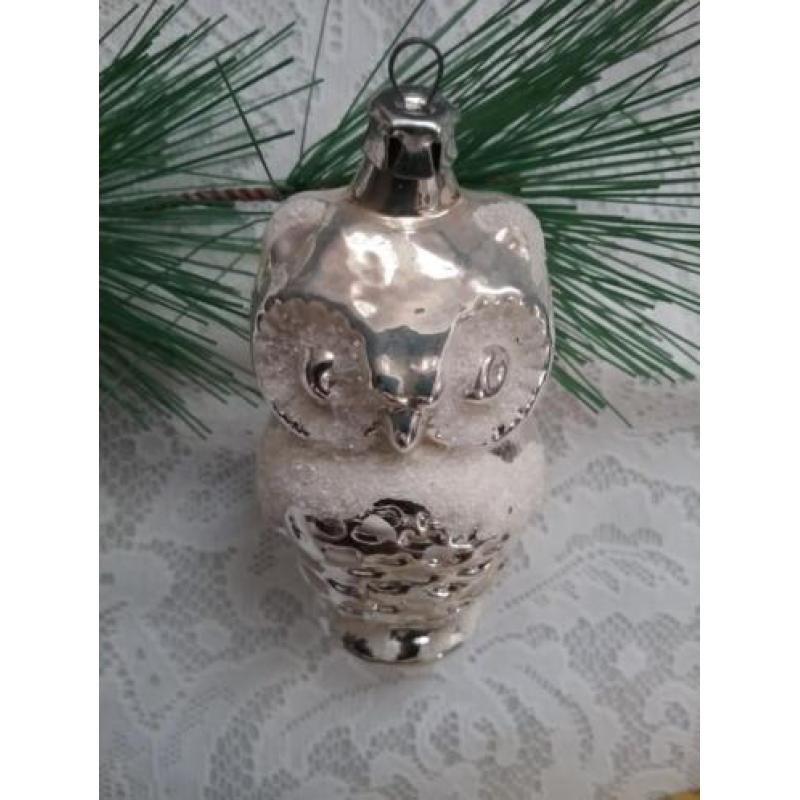 Oude kerstbal kerst figuur vogel uil kerstversiering zilver
