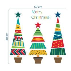 Raamsticker muursticker 3 kerstbomen kleur merry christmas