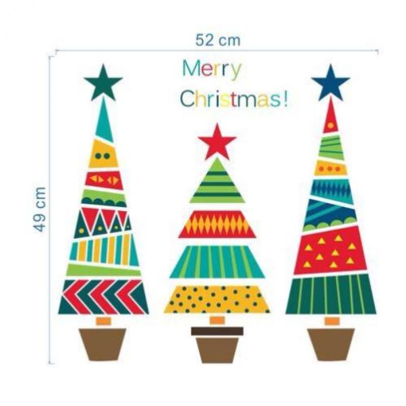 Raamsticker muursticker 3 kerstbomen kleur merry christmas