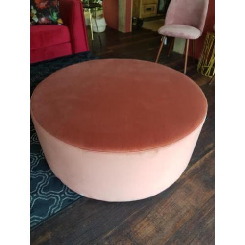 Velours poef, rond model, poeder roze