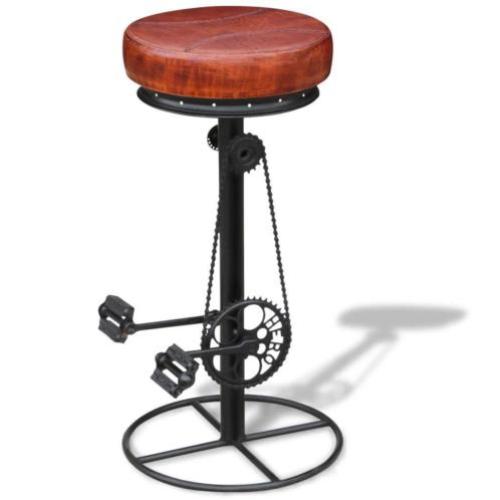 vidaXL Barkruk met fietspedalen echt leer bruin en zwart