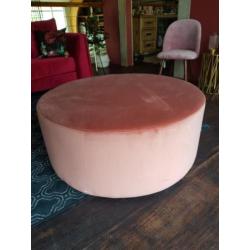 Velours poef, rond model, poeder roze