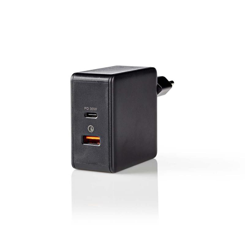 Thuislader | 3,0 A | USB (QC) / USB-C | Power Delivery 30 W | Zwart
